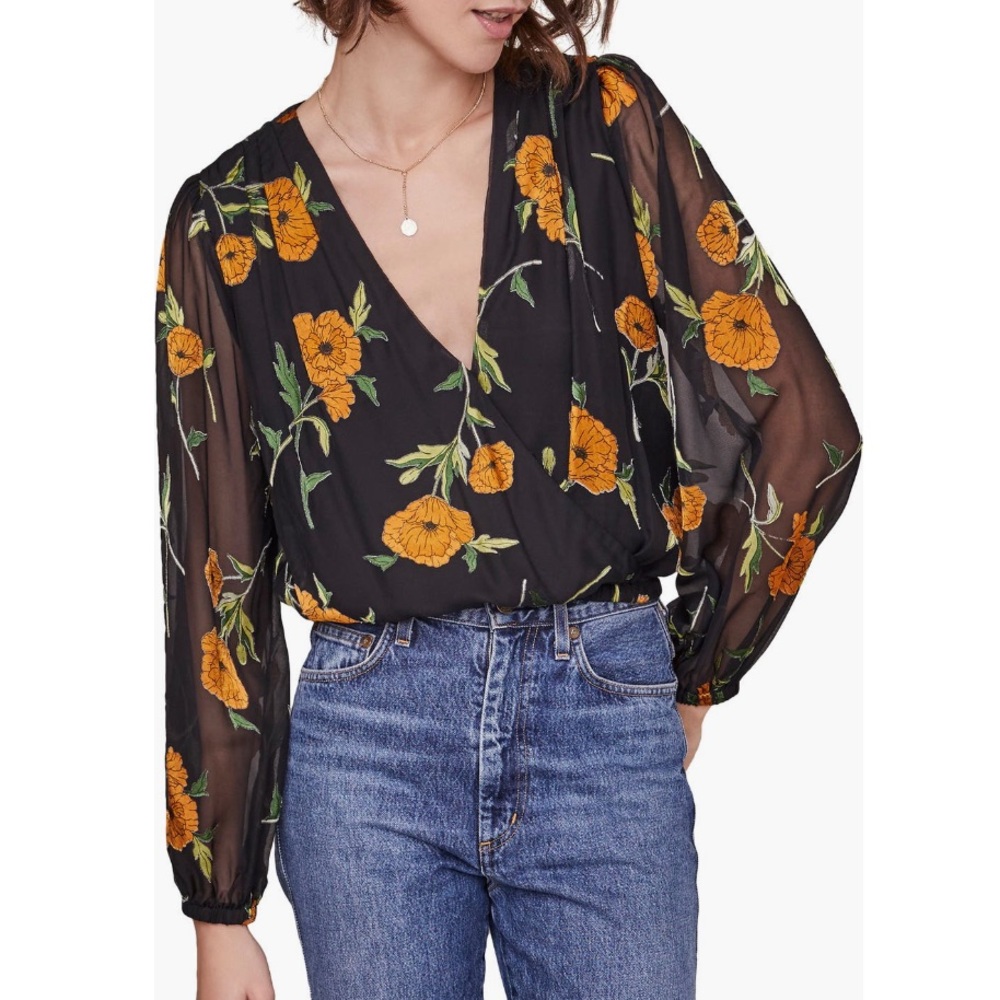 ASTR the Label Shanley Sheer Floral Wrap Top